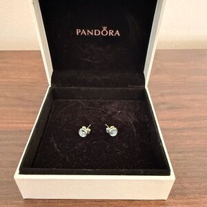 GENUINE Pandora March Birthstone Sterling Silver Stud Earrings